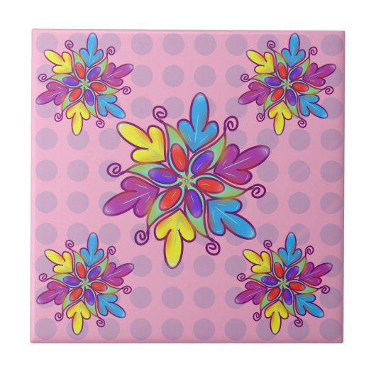 Colorful Abstract Kaleidoscope Flower Pattern Fliese (Vorderseite)