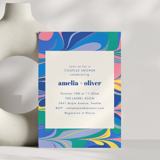 Colorful Abstract Marble Couples Wedding Shower Einladung
