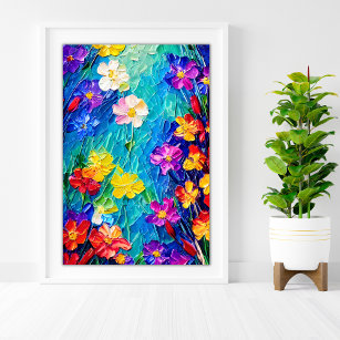 Colorful Abstract Oil Painting of Spring Flowers Poster
