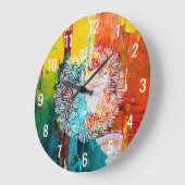 Colorful Abstract Painting with Petals Mandala Große Wanduhr (Winkel)