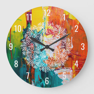 Colorful Abstract Painting with Petals Mandala Große Wanduhr
