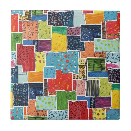 Colorful Abstract Patchwork Pattern Fliese (Vorderseite)