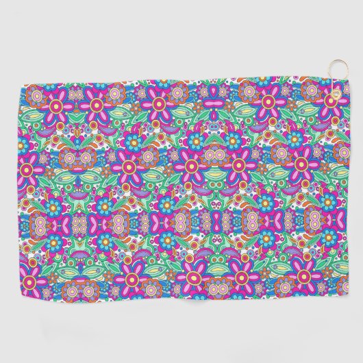 Colorful abstract pattern featuring flowers golfhandtuch (Horizontal)