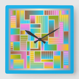 COLORFUL ABSTRACT PATTERN QUADRATISCHE WANDUHR