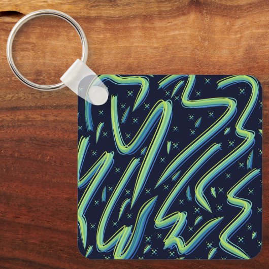 Colorful Abstract Psychedelic Stringy Pointed Art Schlüsselanhänger (Vorderseite)