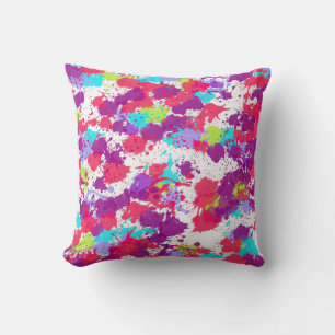 Colorful Abstract Splatter Paint, Red and Purple Kissen