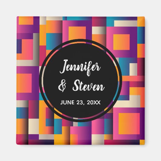 Colorful Abstract Squares and Shapes Wedding Magnet (Vorne)