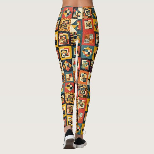 Colorful Abstract Tiled Geometrical Pattern Leggings (Rückseite)