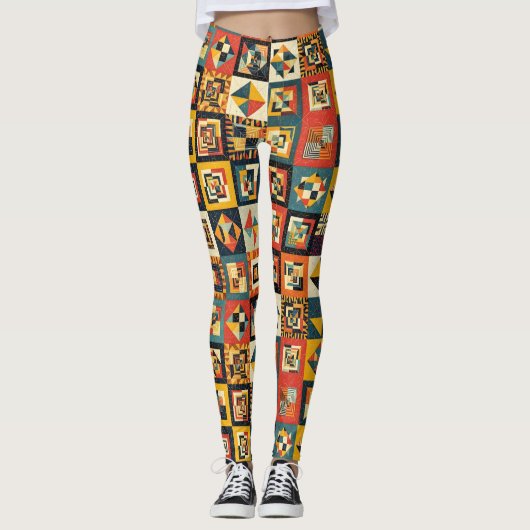 Colorful Abstract Tiled Geometrical Pattern Leggings (Vorderseite)