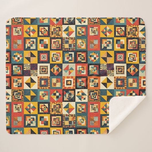 Colorful Abstract Tiled Geometrical Pattern Sherpadecke (Vorderseite (Horizontal))