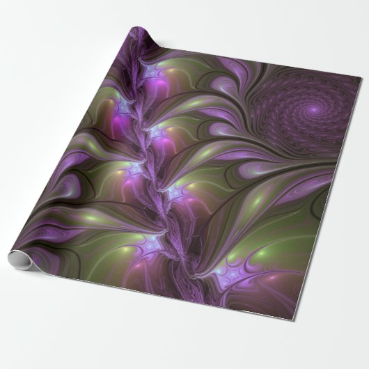 Colorful Abstract Violet Purple Khaki Fractal Art Geschenkpapier (Ungerollt)