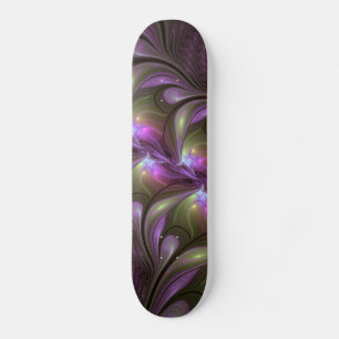 Colorful Abstract Violet Purple Khaki Fractal Art Skateboard