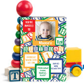 Colorful Alphabet Blocks Photo First Birthday Einladung