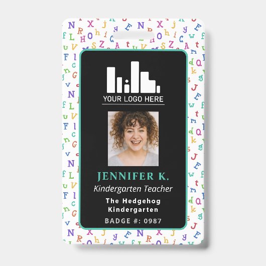 Colorful Alphabet Teacher Photo & Logo Ausweis (Vorderseite)