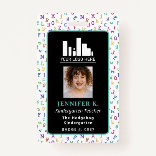 Colorful Alphabet Teacher Photo & Logo Ausweis (Vorderseite)