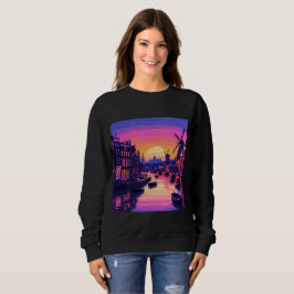 Colorful Amsterdam Sunset – Dutch Canal & Windmill Sweatshirt