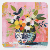 Colorful and Vibrant Vase of Flowers Quadratischer Aufkleber (Vorderseite)