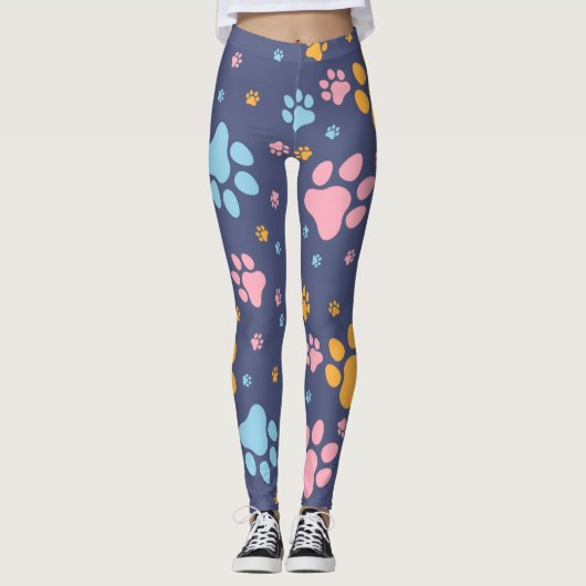 Colorful Animal Paw Prints Pattern Leggings (Vorderseite)