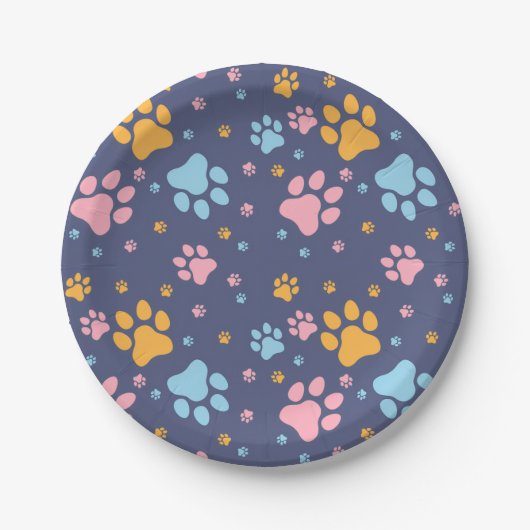 Colorful Animal Paw Prints Pattern Pappteller (Vorderseite)