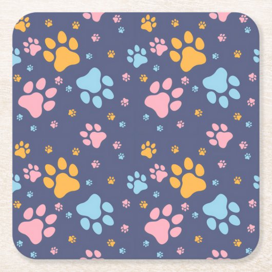 Colorful Animal Paw Prints Pattern Rechteckiger Pappuntersetzer (Vorderseite)
