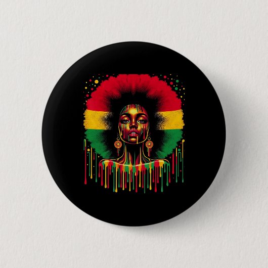 Colorful Art Black Queen Afro Melanin Dripping Jun Button (Vorderseite)