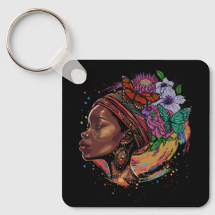 Colorful Art Black Queen Women Afro Melanin Drippi Schlüsselanhänger