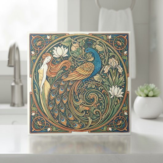 Colorful Art Nouveau Peacock Pat#3 ID1193 Fliese