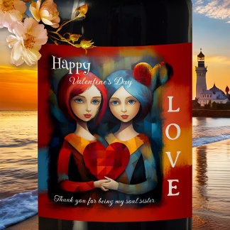 Colorful Art Soul Schwestern Zum Valentinstag Weinetikett