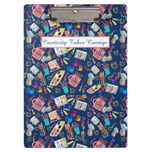 Colorful Art Supplies Creative pattern for Artists Klemmbrett (Vorderseite)