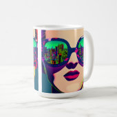 Colorful Art Woman in Sonnenbrille Städtische Refl Kaffeetasse (VorderseiteRechts)