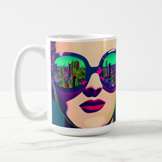Colorful Art Woman in Sonnenbrille Städtische Refl Kaffeetasse (Links)