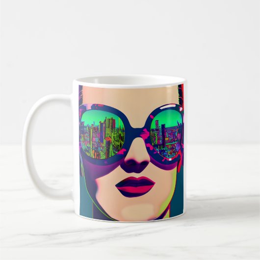 Colorful Art Woman in Sonnenbrille Städtische Refl Kaffeetasse (Links)