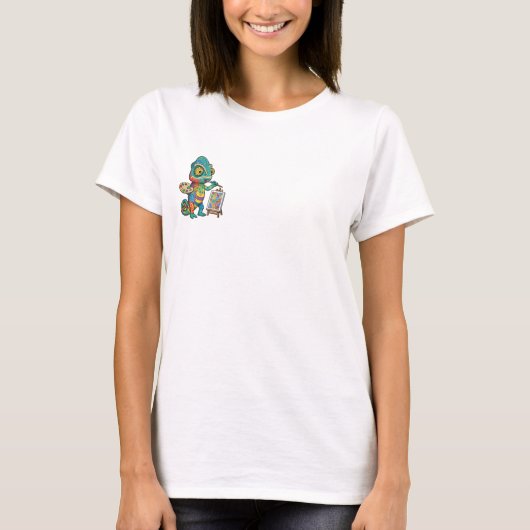 Colorful Artistic Chameleon Painter Cartoon T-Shirt (Vorderseite)
