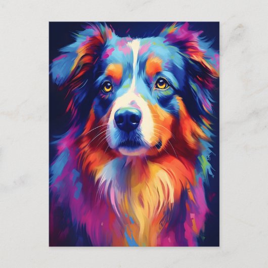 Colorful Australian Shepherd Art Postkarte (Vorderseite)