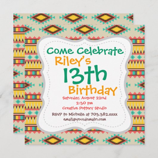 Colorful Aztec Tribal Native American Diamonds Einladung (Vorne/Hinten)