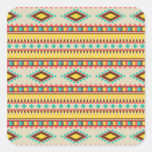 Colorful Aztec Tribal Native American Diamonds Quadratischer Aufkleber