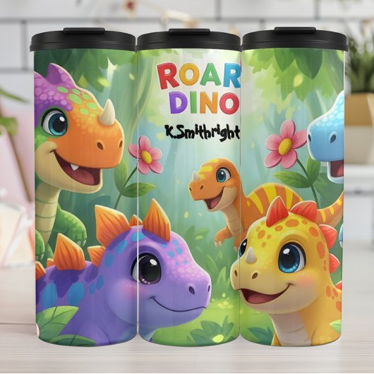 Colorful Baby Dinosaurs Roar Forest Thermosbecher