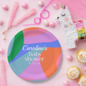 Colorful Baby Shower Abstract Waves Modern Custom Pappteller (Party)