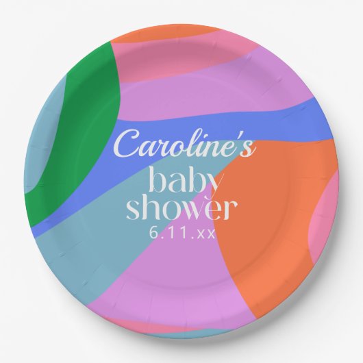 Colorful Baby Shower Abstract Waves Modern Custom Pappteller (Vorderseite)