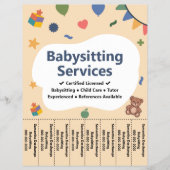 Colorful Babysitting Service Tear Off Strips Flyer (Vorne)