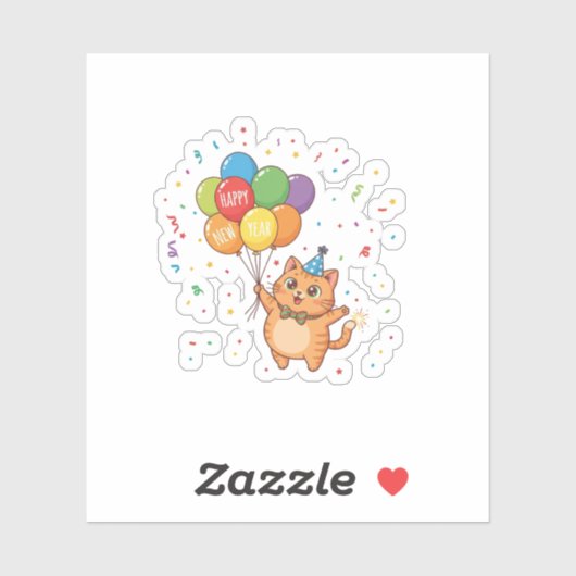 Colorful Balloon Parade Cat "Happy New Year" Aufkleber (Blatt)