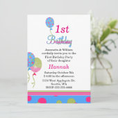 Colorful Balloons Baby's erste Einladung zum Gebur (Stehend Vorderseite)