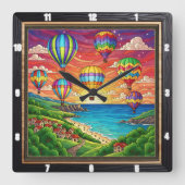 Colorful Balloons Coastal Village Quadratische Wanduhr (Vorderseite)