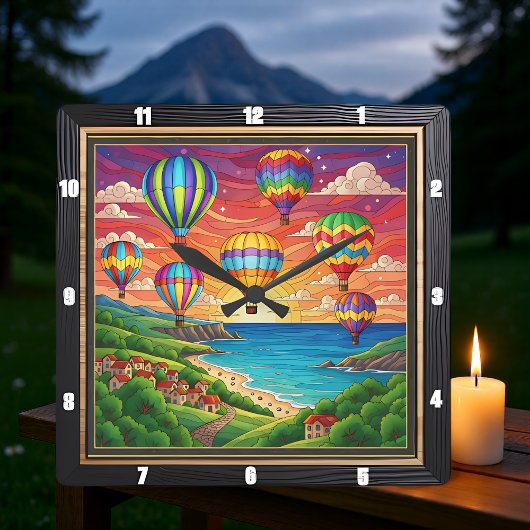 Colorful Balloons Coastal Village Quadratische Wanduhr