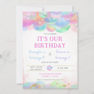 Colorful Balloons Joint Birthday Invitation Einladung