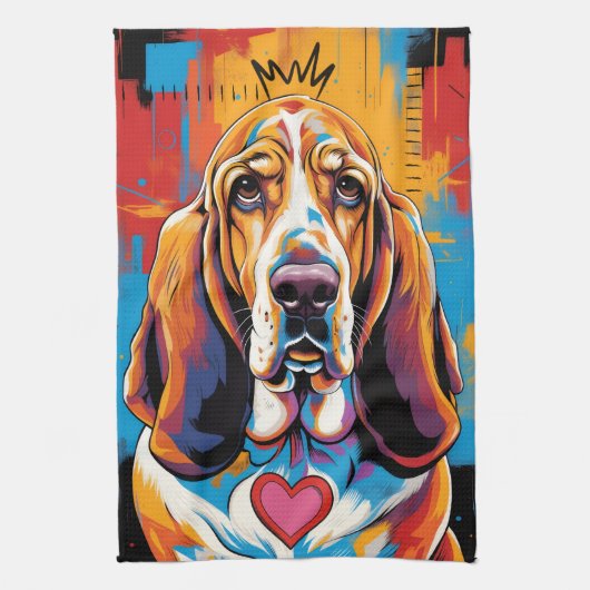 Colorful Basset Hound Pop Art Kitchen Towel Geschirrtuch (Vertikal)