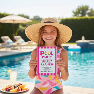 Colorful Beach Ball Pool Party Birthday Invite Einladung