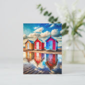 Colorful Beach Huts Ocean Reflection Coastal Postkarte (Stehend Vorderseite)