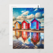 Colorful Beach Huts Ocean Reflection Coastal Postkarte (Vorne/Hinten)