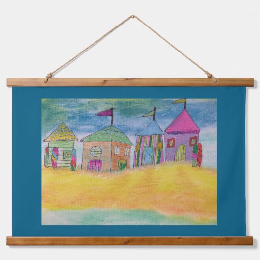 Colorful Beach Huts Wandteppich Mit Holzrahmen (Vorne)